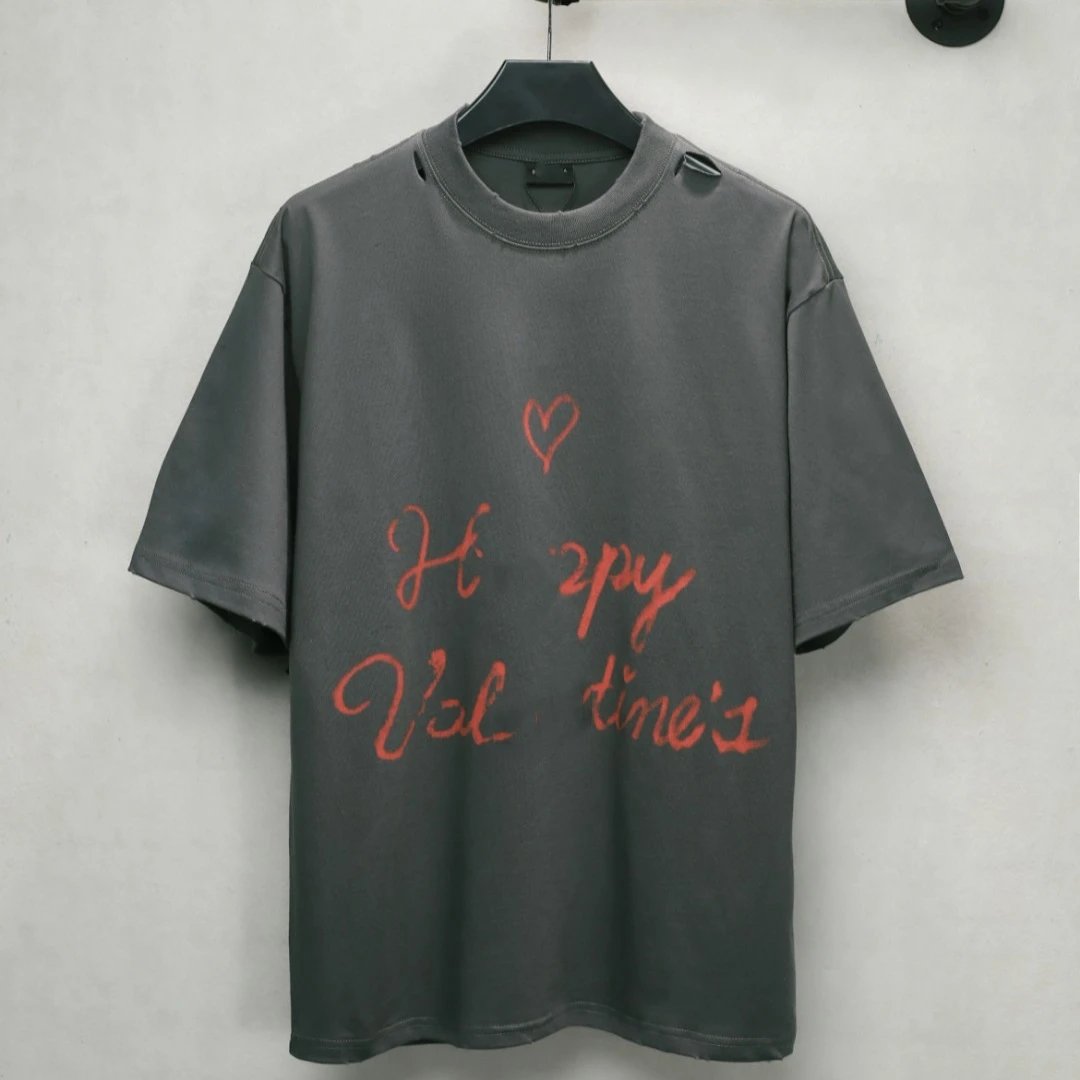 Distressed Cotton Valentine's Tee, Faded Coal - Gallery Image 3 - Detailed View