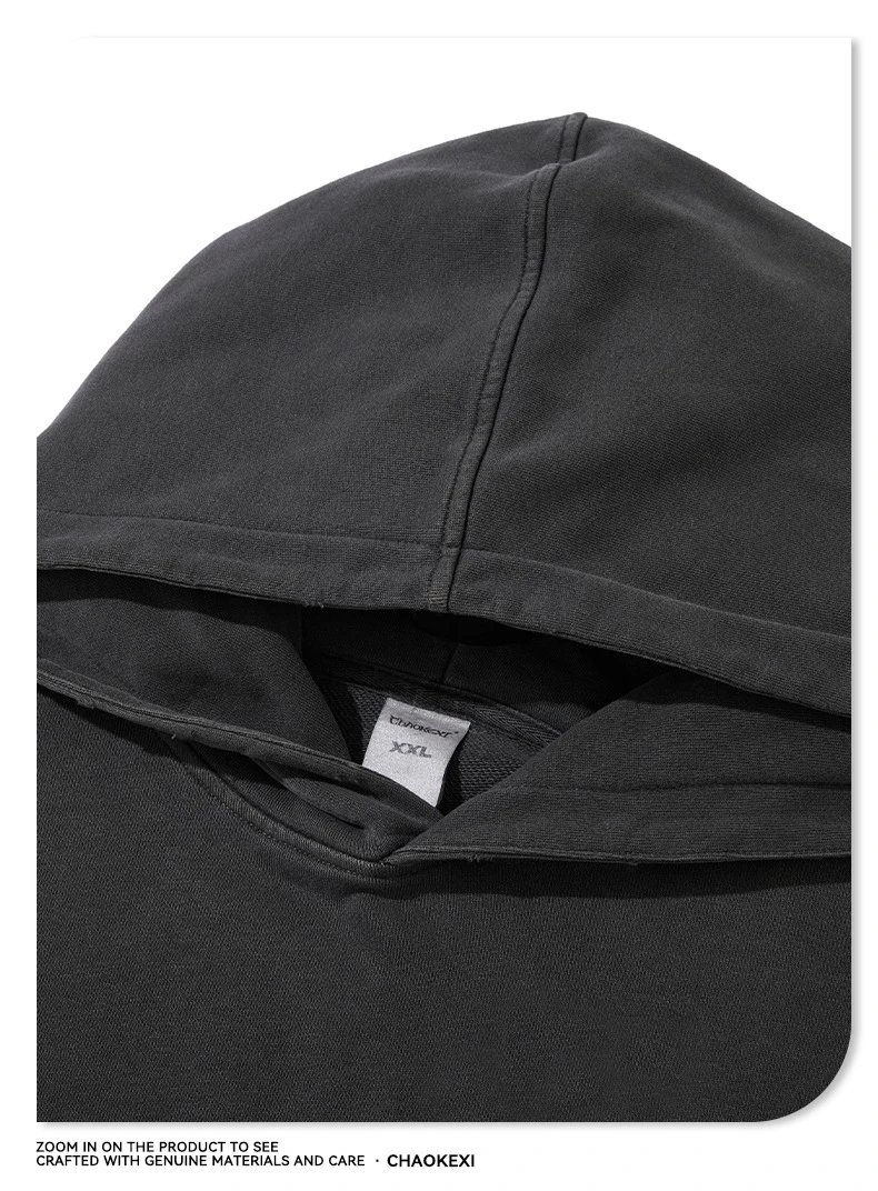 Autumn Loose Fit Hoodie Set Unisex Washed Jet Black - Gallery Image 11 - Detailed View