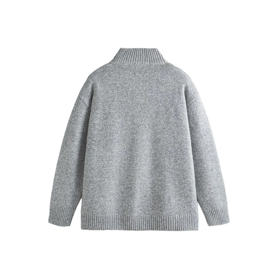 Unisex Retro Knit Full-Zip Cardigan Fall Sweater Onyx Black - Gallery Image 3 - Detailed View