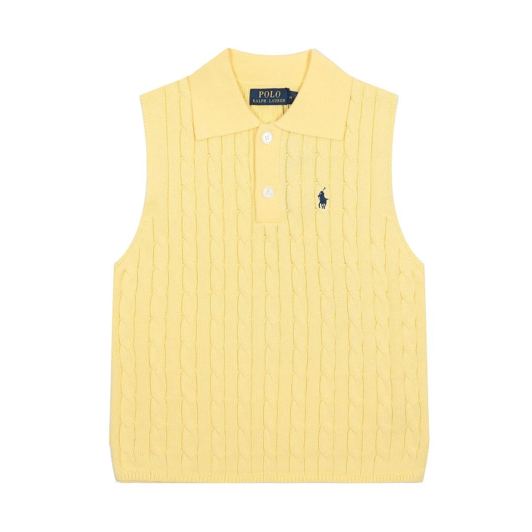 Cable Knit Polo Vest Sleeveless Top Buttercup - Ralph Lauren - Cnfans - $29.03