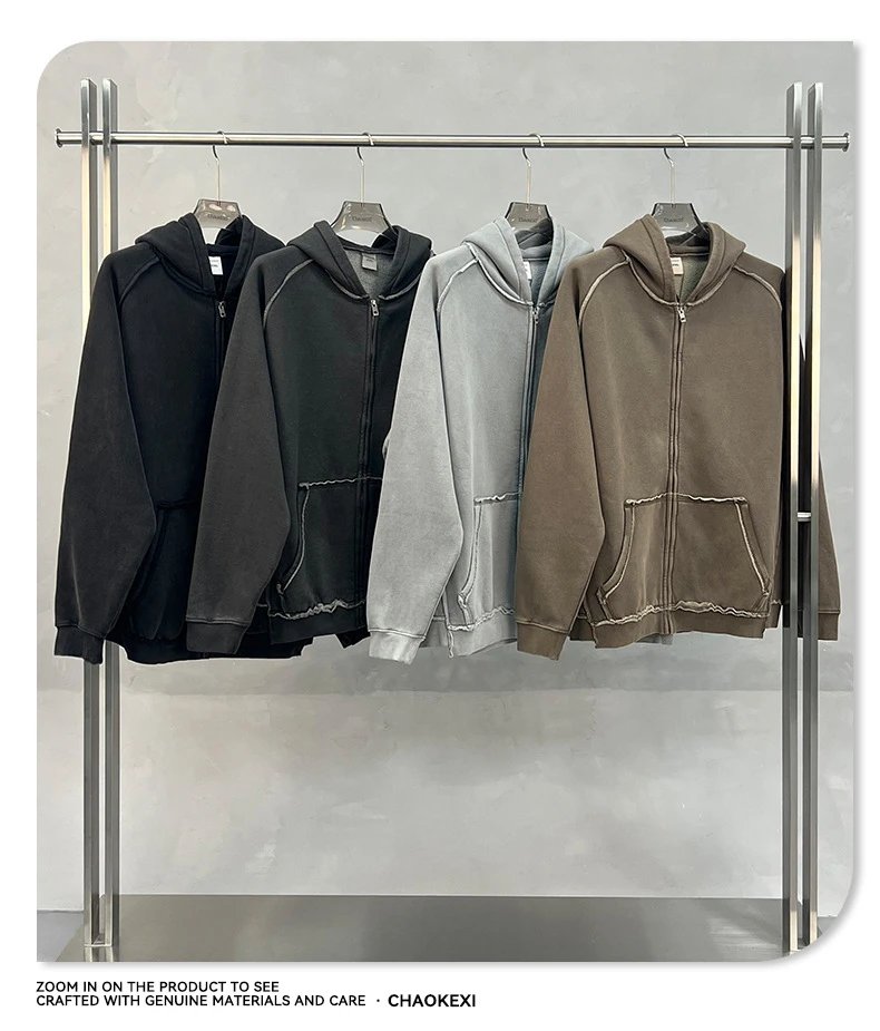 Men's Retro Washed Heavy Fleece Tracksuit Set, Onyx - Gallery Image 9 - Detailed View