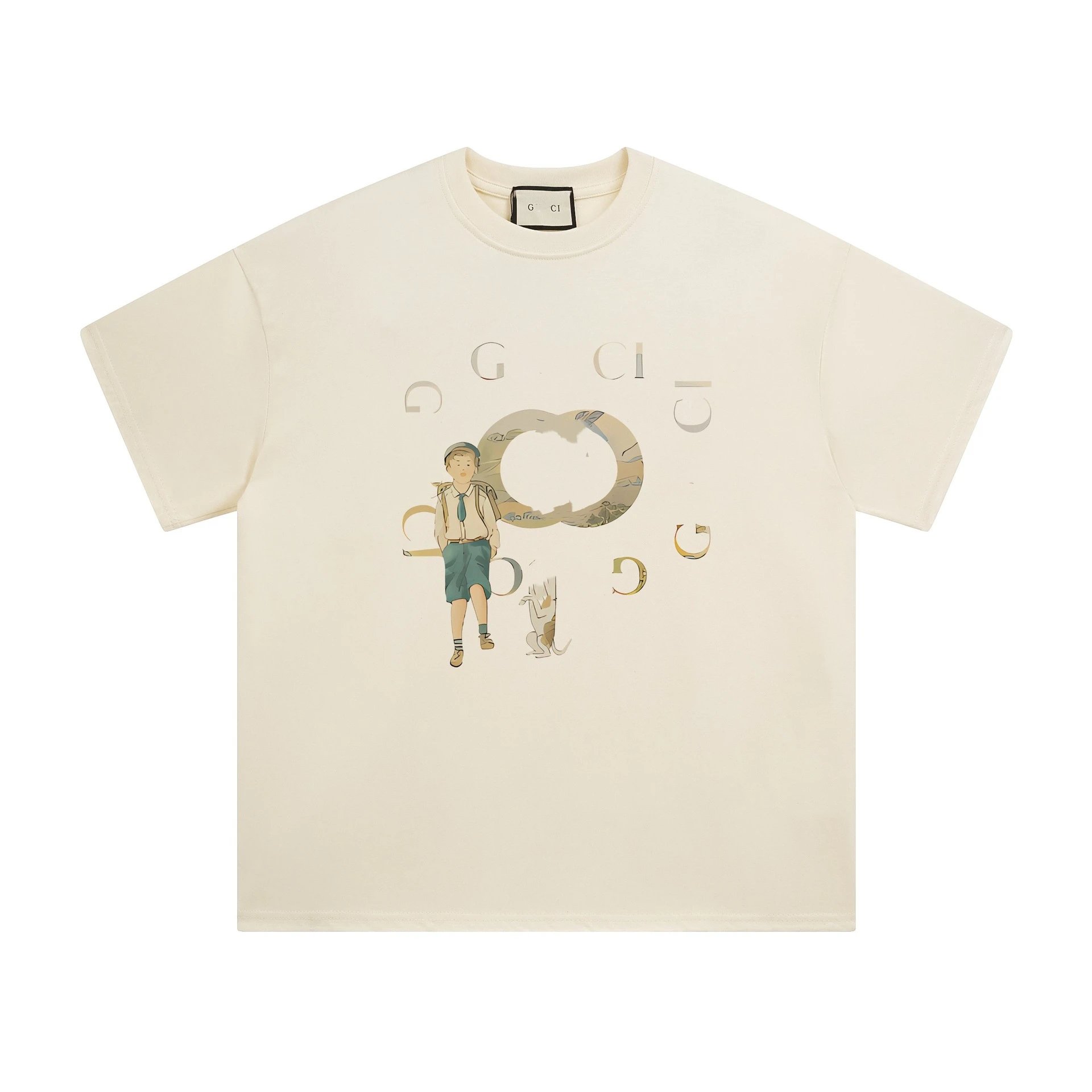 Crew Neck Cotton Graphic Tee Unisex Ecru - Gucci - Cnfans - $22.58