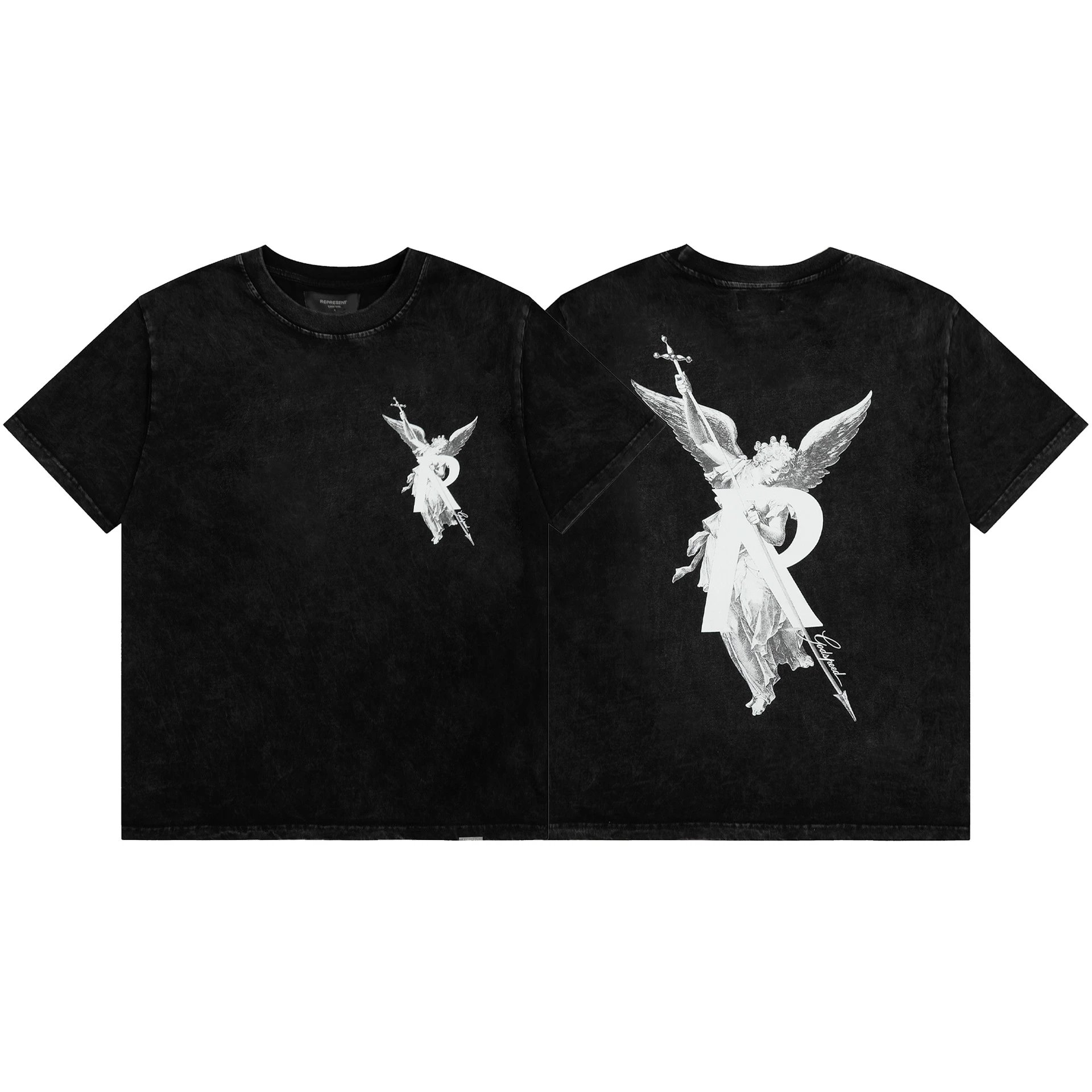 REPRESENT Angel Graphic T-Shirt Black - Gallery Image 6 - Detailed View
