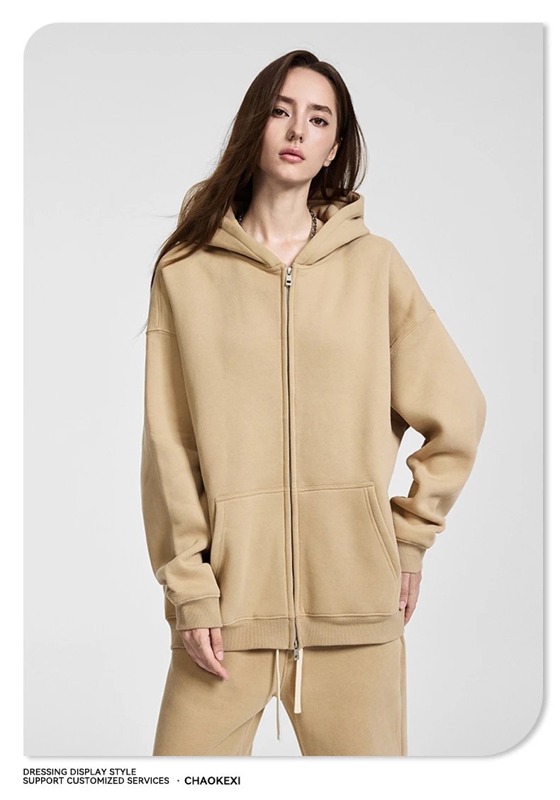 Street Zip Fleece Hoodie Fall Winter Unisex Blush Pink - Gallery Image 10 - Detailed View