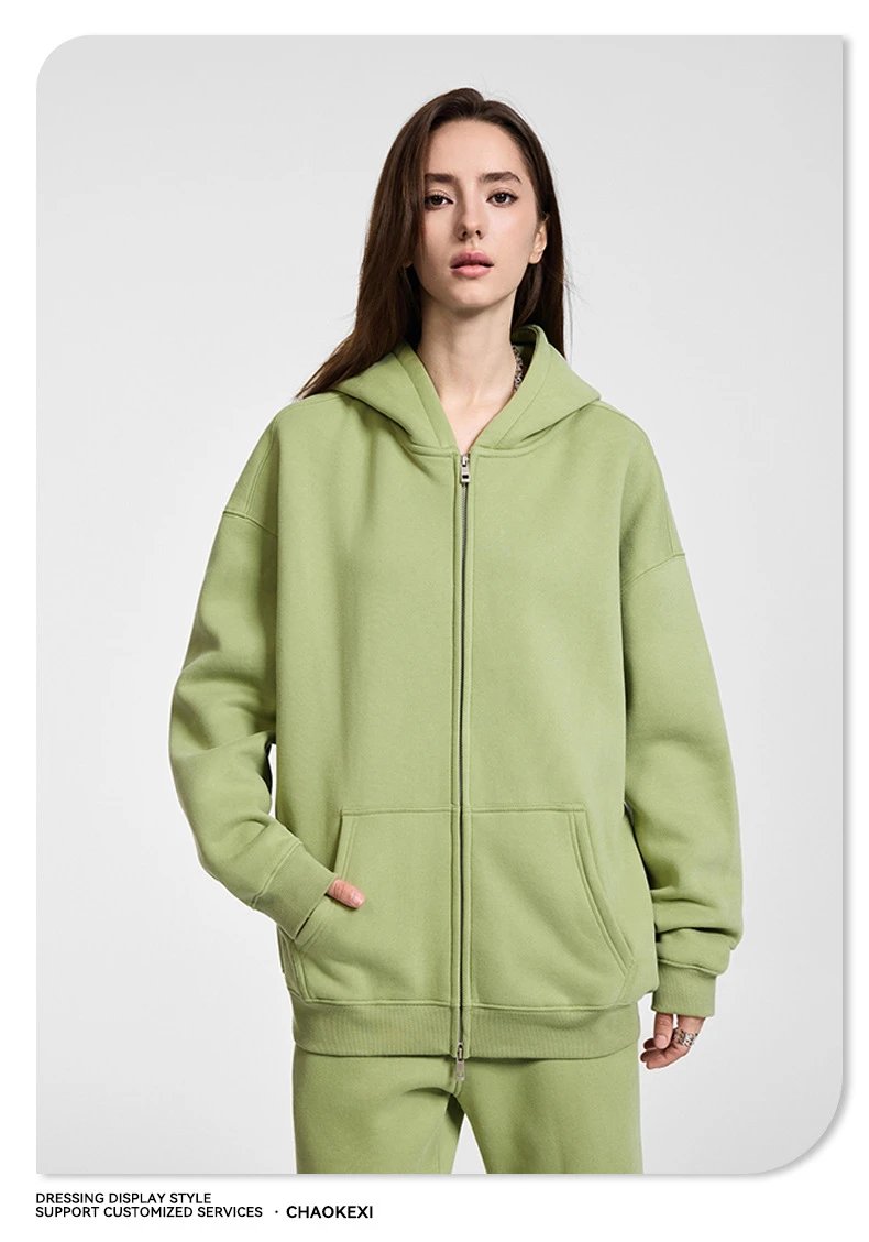 Street Zip Fleece Hoodie Fall Winter Unisex Blush Pink - Gallery Image 4 - Detailed View