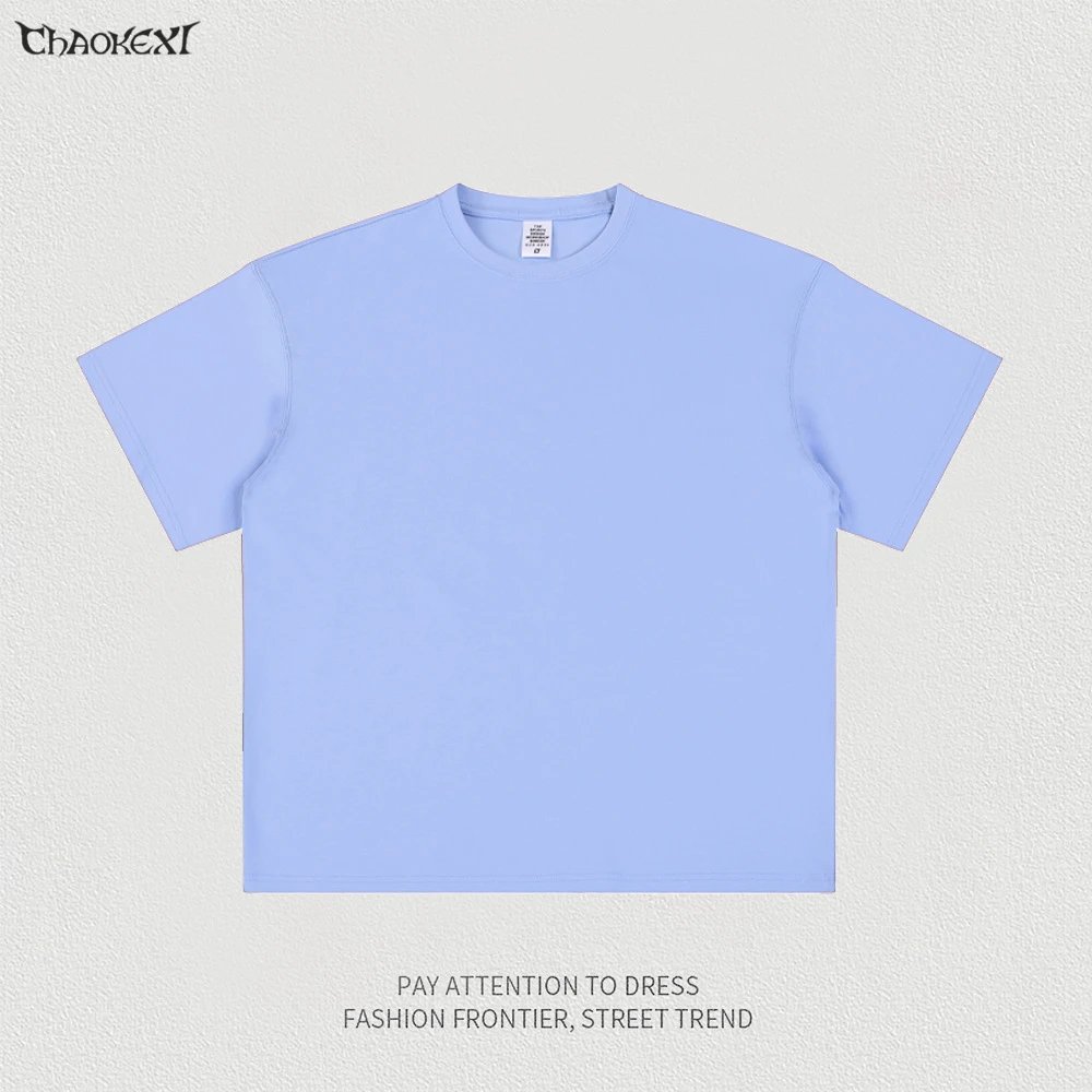 Men's Cotton Casual Tee, Oversized Short Sleeve - Sky Blue - CHAOKEXI - Cnfans - $17.58