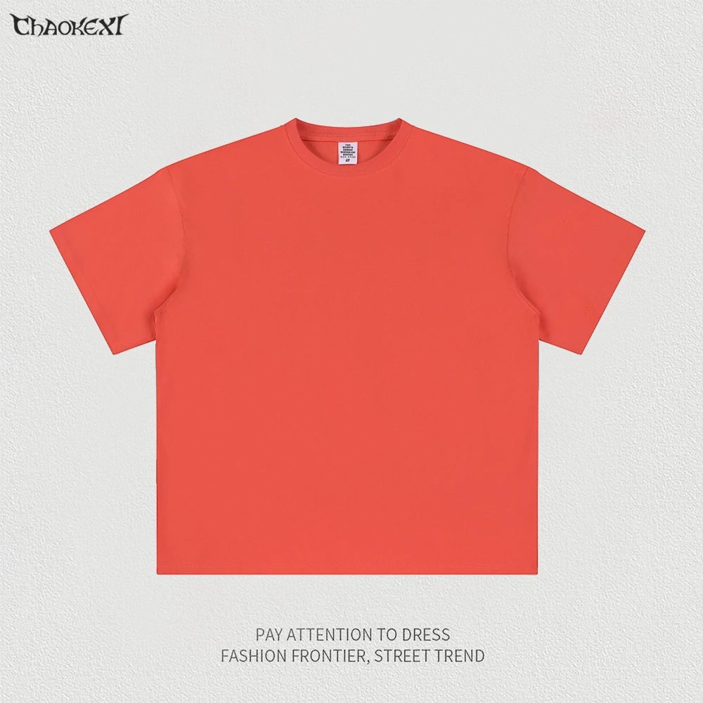 Men's Cotton Casual Tee Oversized Vermilion - CHAOKEXI - Cnfans - $17.58