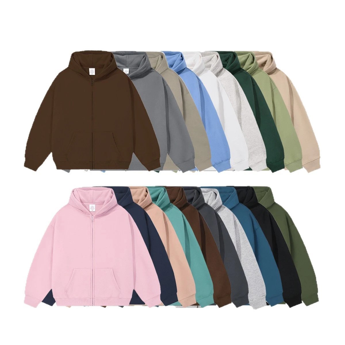 Street Zip Fleece Hoodie Fall Winter Unisex Blush Pink - Gallery Image 2 - Detailed View