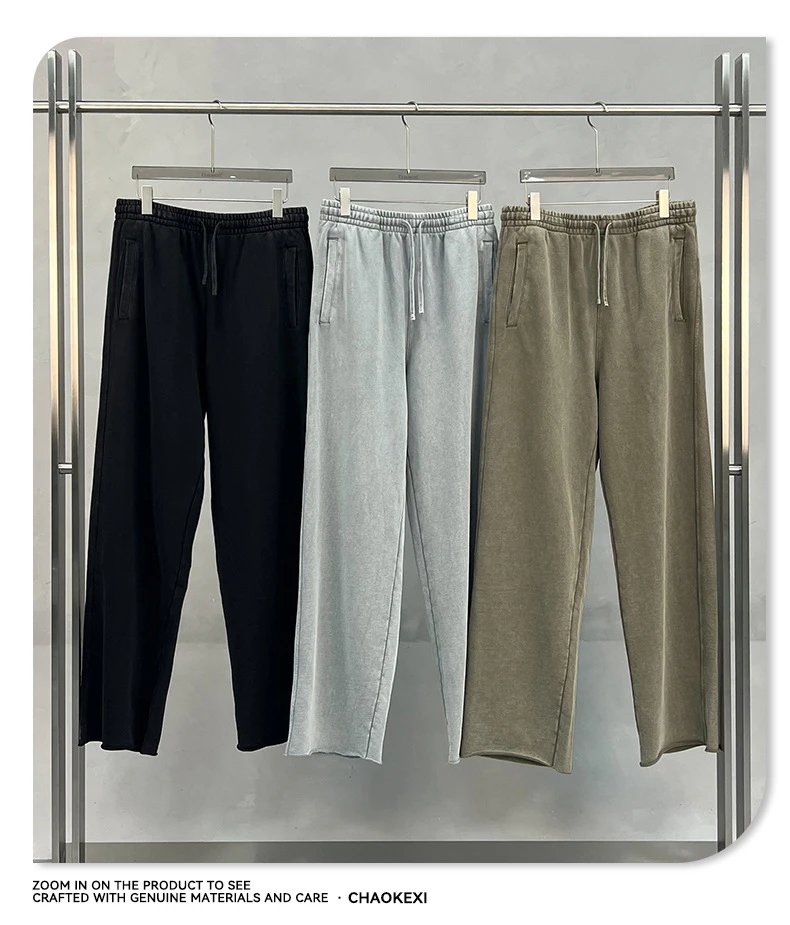 Casual Cotton Men's Sweatpants Straight-Leg - Ash Gray - Gallery Image 6 - Detailed View