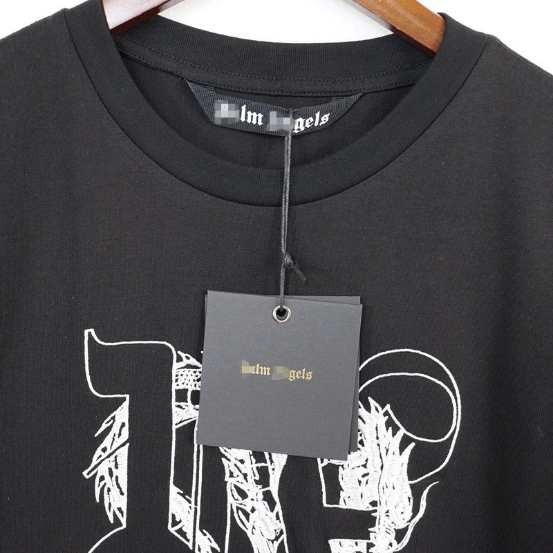 Dragon Year Letter Embroidered Streetwear T-Shirt Ebony Black - Gallery Image 6 - Detailed View