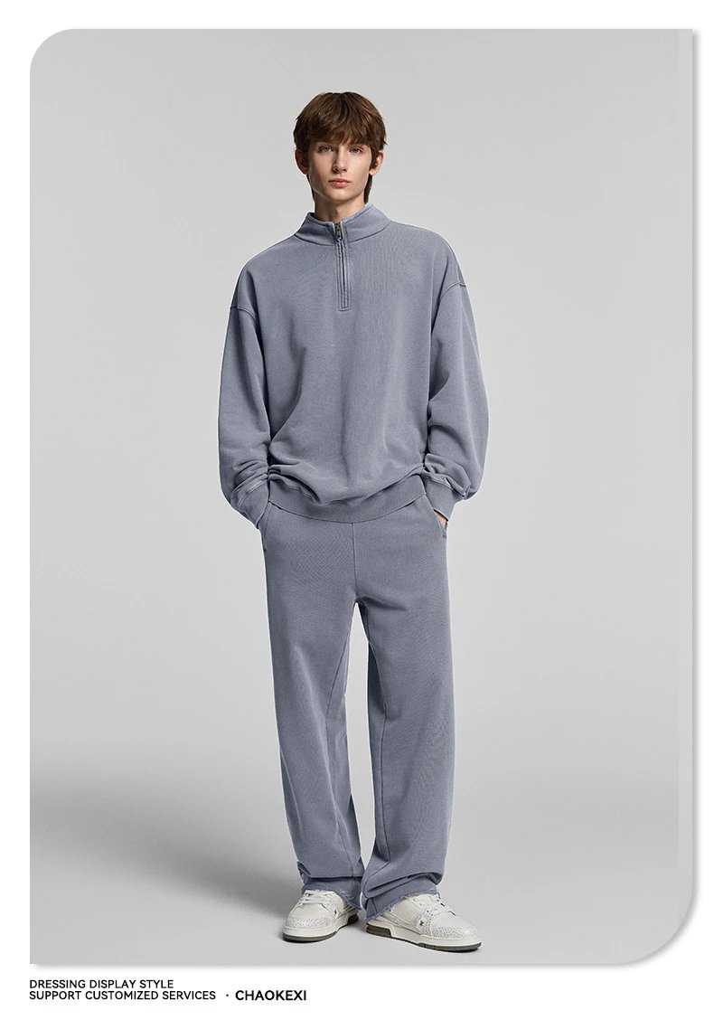 Retro Cotton Half Zip Pullover Sweatshirt Onyx - Gallery Image 4 - Detailed View