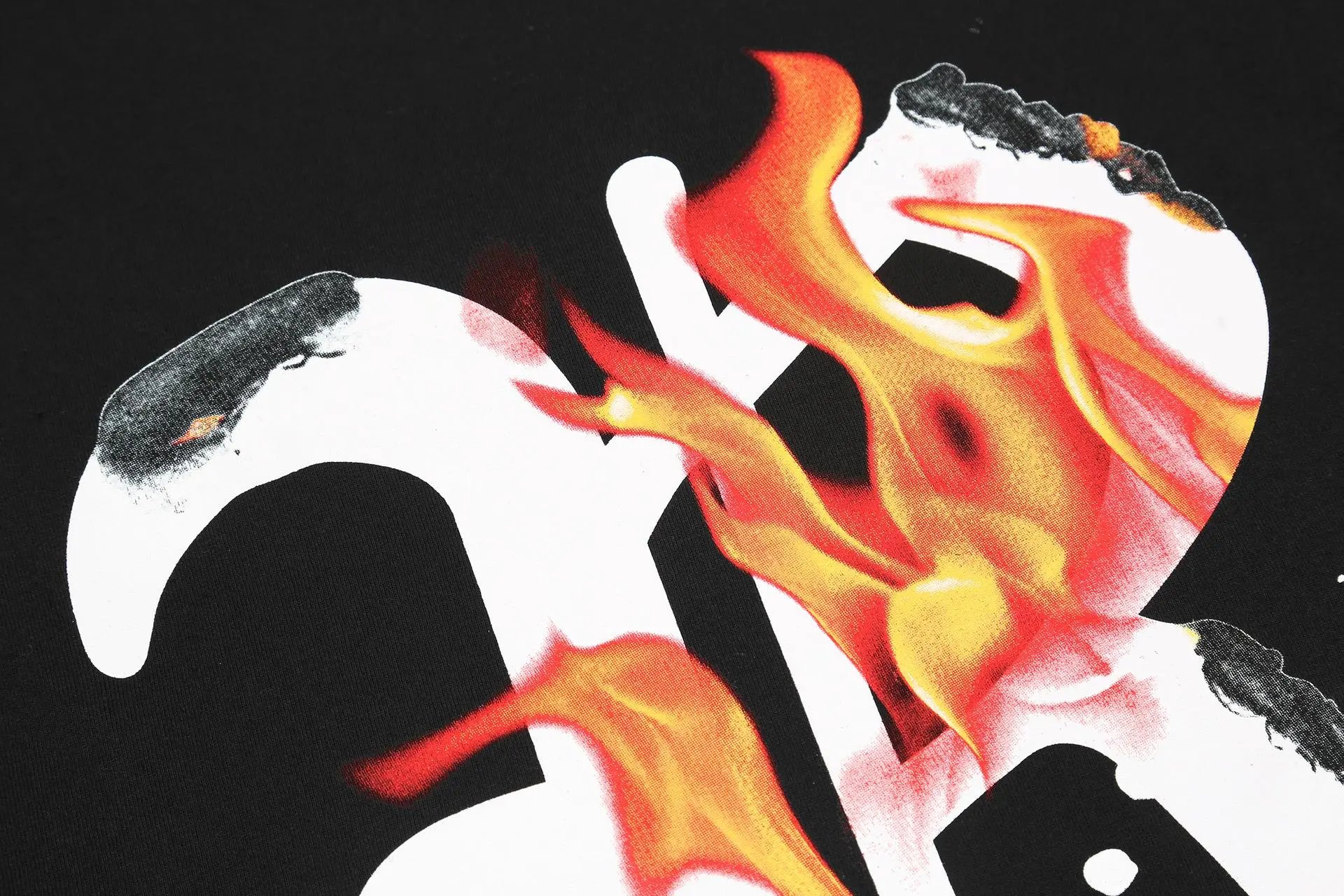 Streetwear Flame Letter Burning Tee Black - Gallery Image 7 - Detailed View