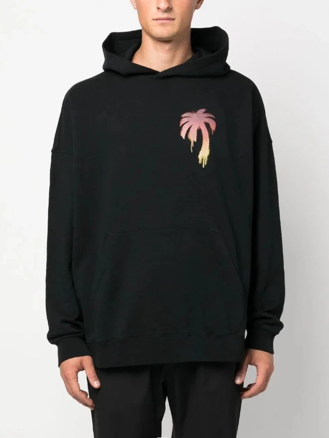 Street Palm Tree Cotton Hoodie Unisex Aquamarine - Gallery Image 5 - Detailed View