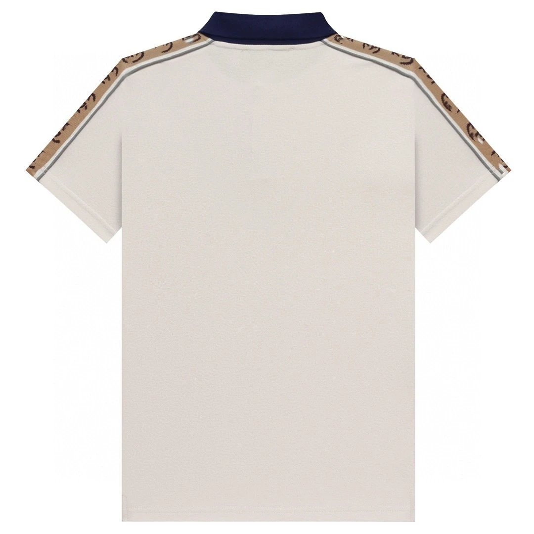 Men's Stripe Detail Polo Shirt Cotton Top Ecru - Gallery Image 3 - Detailed View