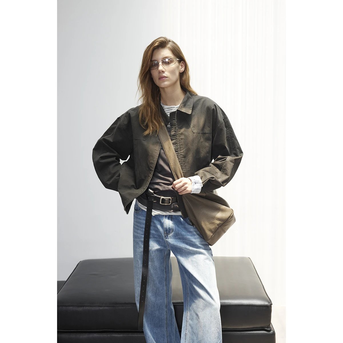 Retro Cleanfit Unisex Spring Fall Workwear Jacket Plaid Lined Obsidian - Gallery Image 4 - Detailed View