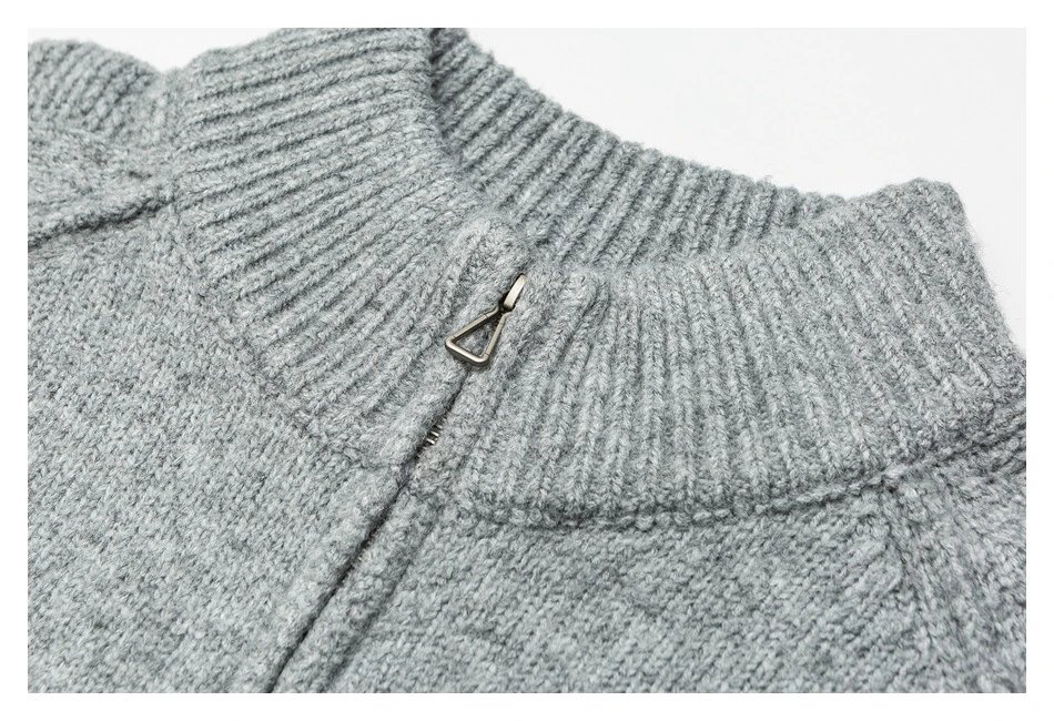 Fall Winter Unisex Full-Zip Retro Knit Sweater Cardigan Ash Grey - Gallery Image 9 - Detailed View
