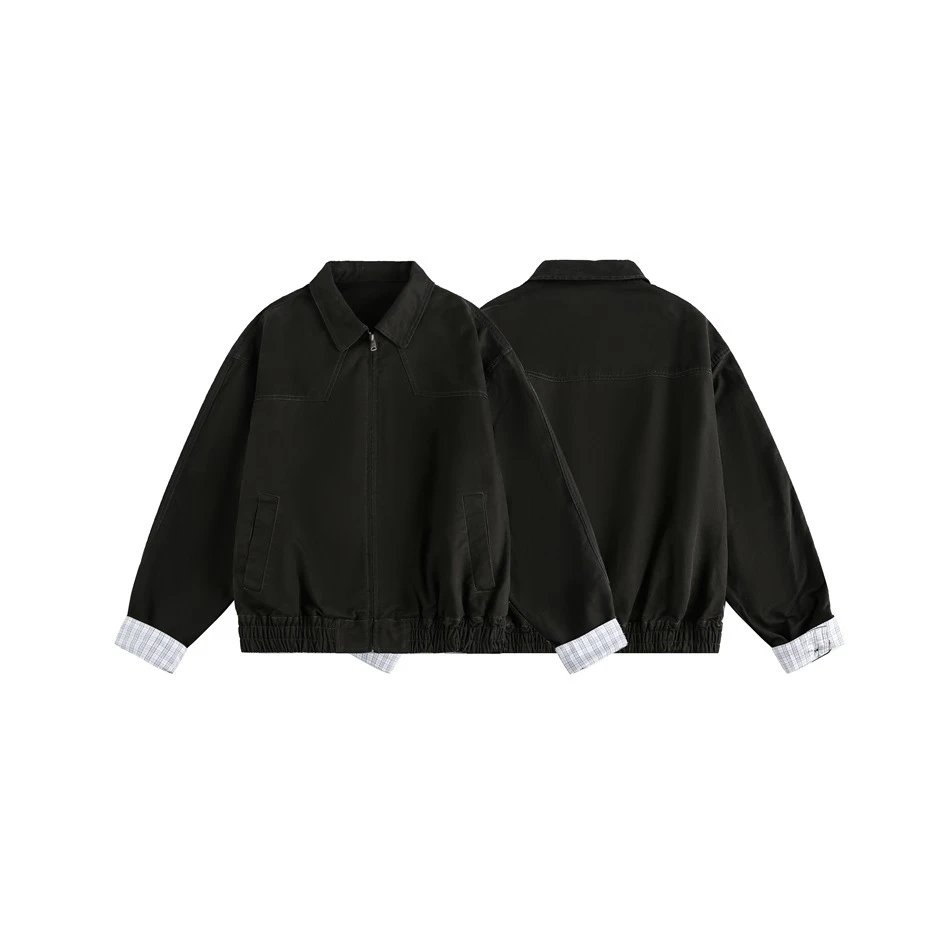 Retro Cleanfit Unisex Spring Fall Workwear Jacket Plaid Lined Obsidian - Gallery Image 6 - Detailed View