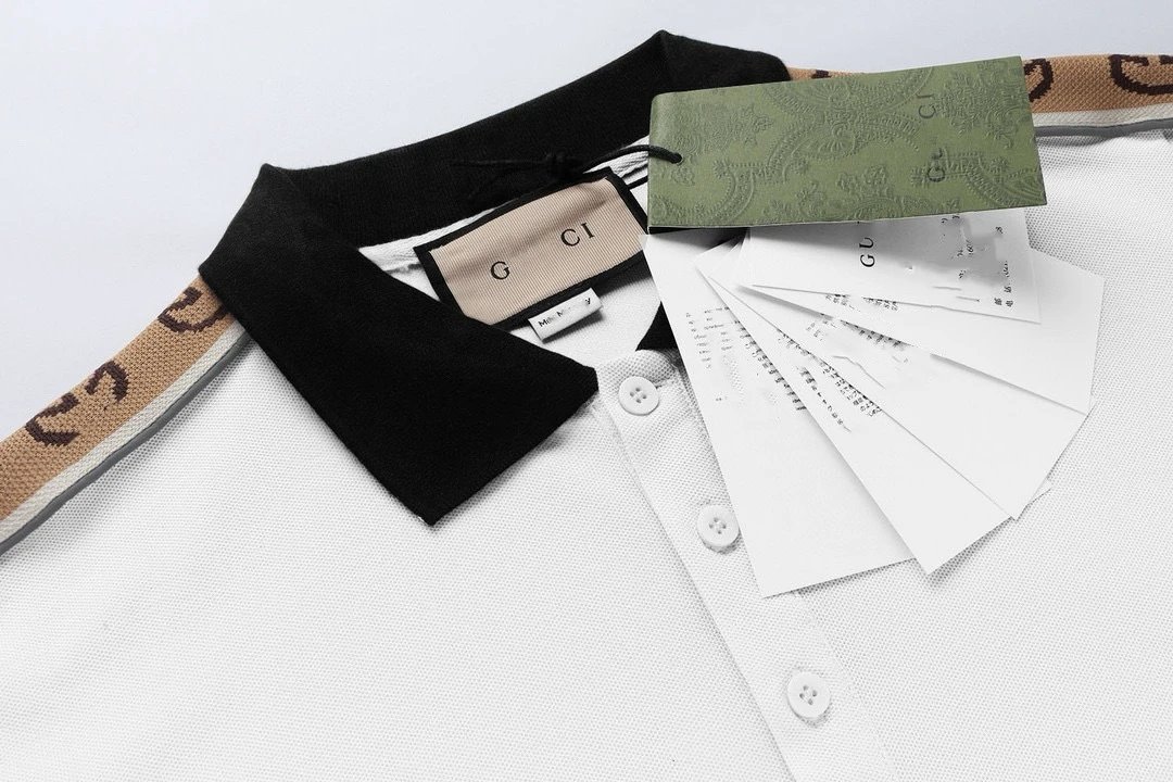 Men's Stripe Detail Polo Shirt Cotton Top Ecru - Gallery Image 8 - Detailed View