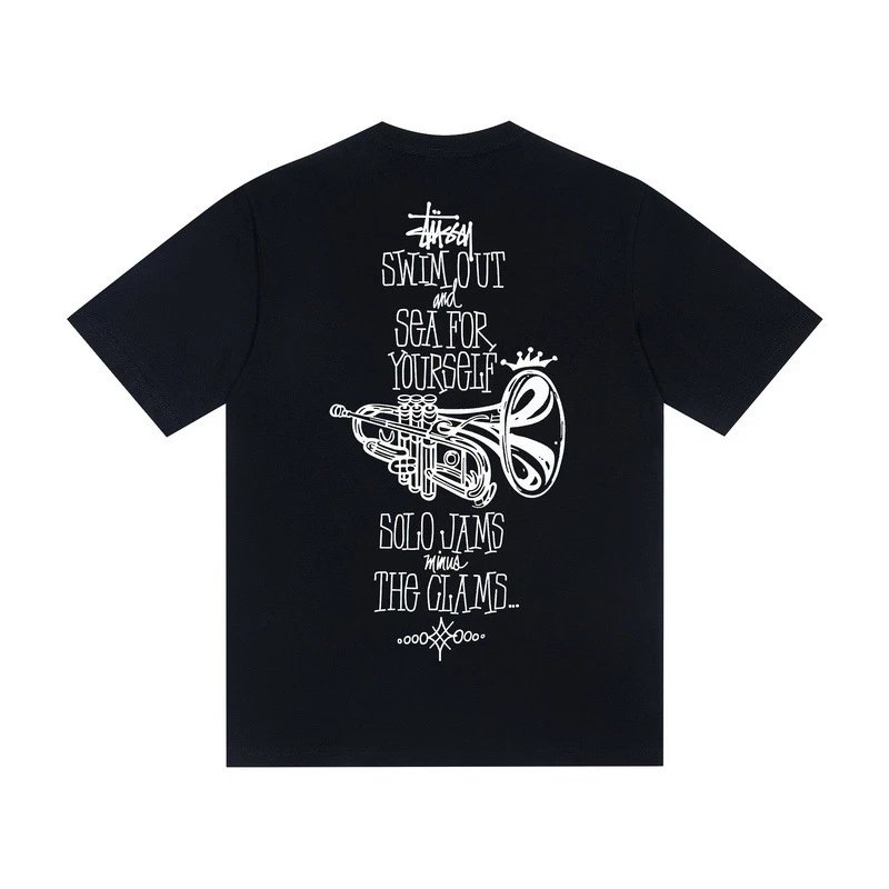 Casual Print Cotton Tee Unisex Jet Black - Stussy - Cnfans - $19.35