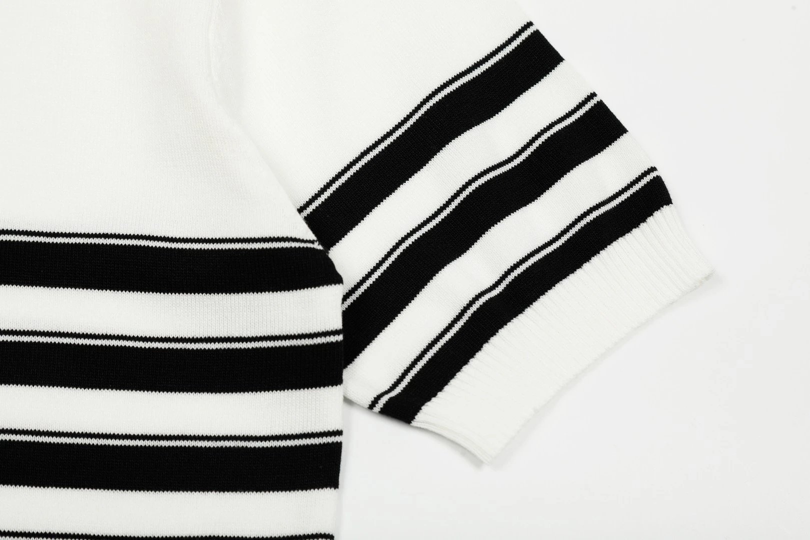 Striped Knit V-Neck Polo Shirt Summer Casual Bottle Green - Gallery Image 13 - Detailed View