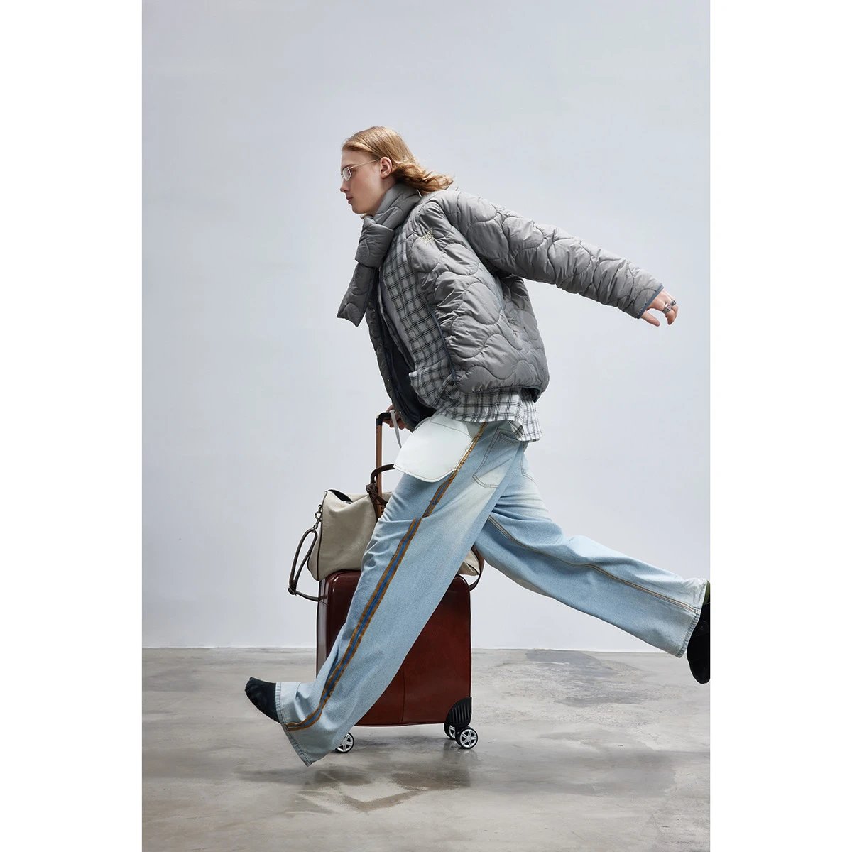 Retro Unisex Winter Quilted Padded Jacket Desert Taupe - Gallery Image 4 - Detailed View