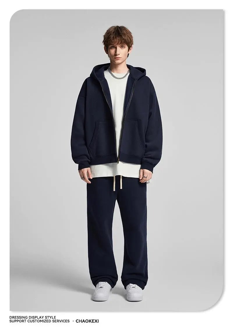 BOXY Fit Zip Up Hoodie Retro Style Iron Gray - Gallery Image 10 - Detailed View