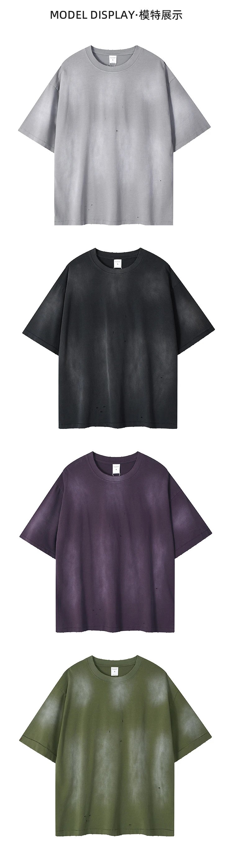 Men's Distressed Cotton Tee, Street Style, Slate Gray - Gallery Image 6 - Detailed View