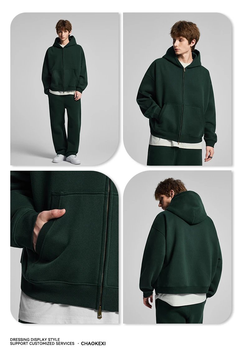 BOXY Fit Zip Up Hoodie Retro Style Iron Gray - Gallery Image 7 - Detailed View