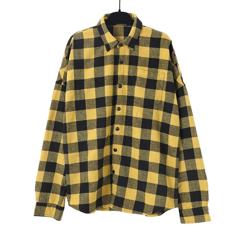 Plaid Flannel Shirt Unisex Casual Top Ochre - Palm Angels - Cnfans - $36.77