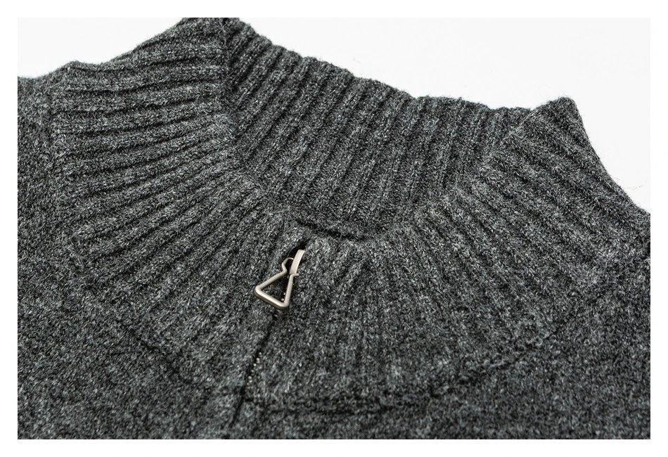 Unisex Retro Knit Full-Zip Cardigan Fall Sweater Onyx Black - Gallery Image 11 - Detailed View