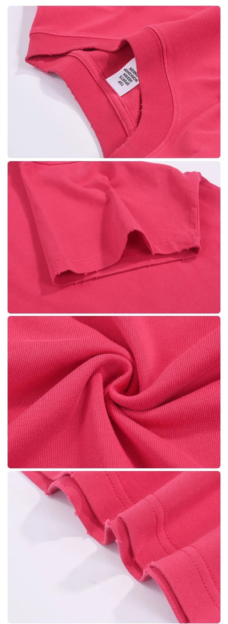 Oversize Cotton Tee, Spring/Summer, Rose Red - Gallery Image 11 - Detailed View