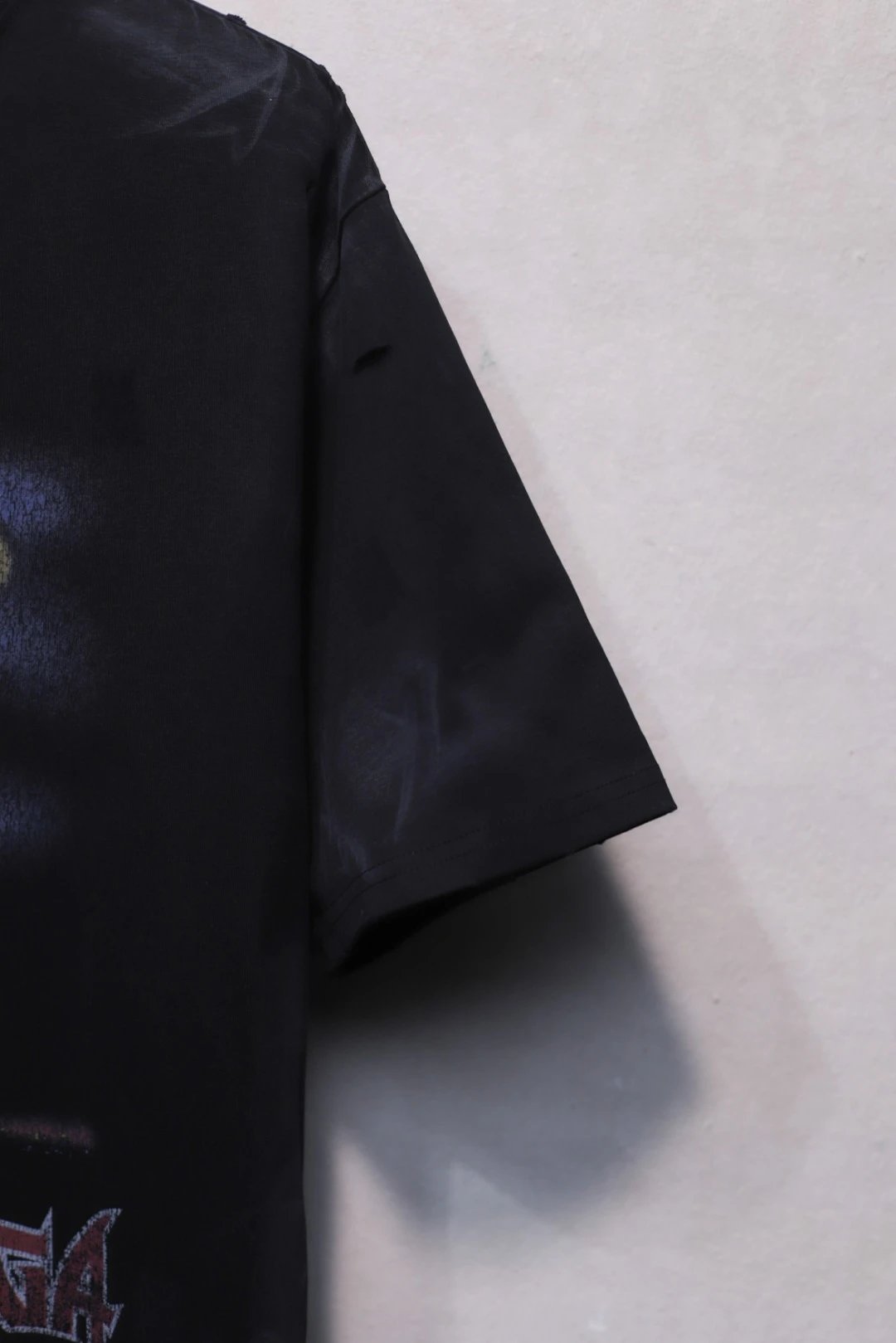 Balenciaga Paris Black Distressed Tee - Gallery Image 5 - Detailed View