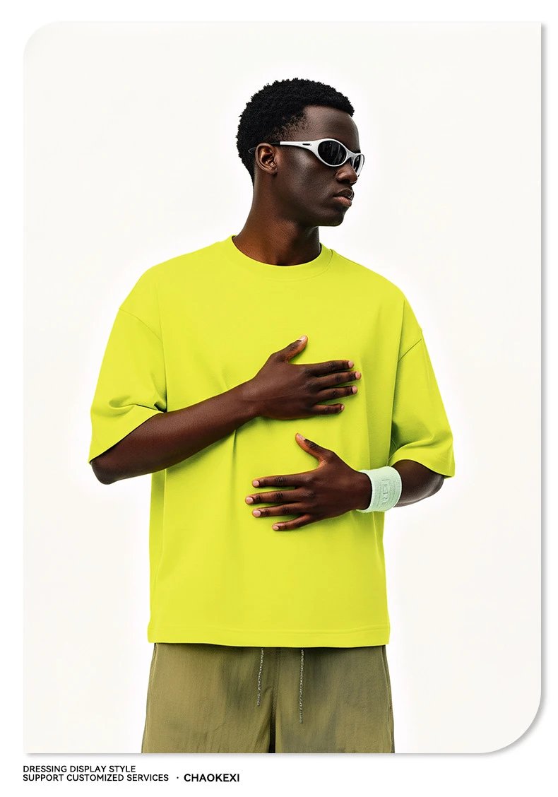 Men's Cotton Boxy Tee, Casual Solid Crew Neck - Ecru - Gallery Image 8 - Detailed View