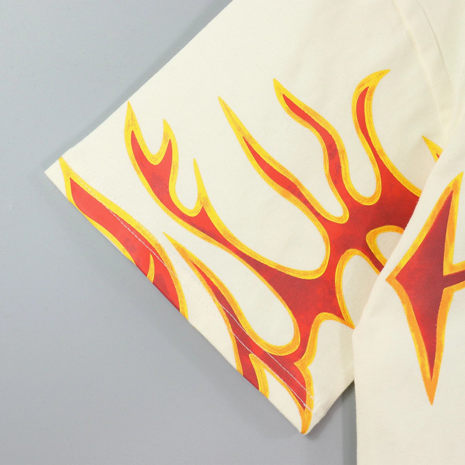 Streetwear Flame Graphic Cotton Tee Ivory - Gallery Image 13 - Detailed View