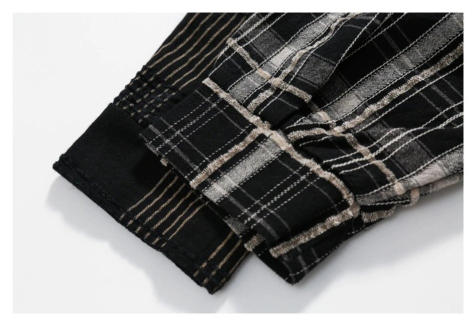 Unisex Oversized Patchwork Plaid Shirt, Earth Tone Plaid - Gallery Image 13 - Detailed View