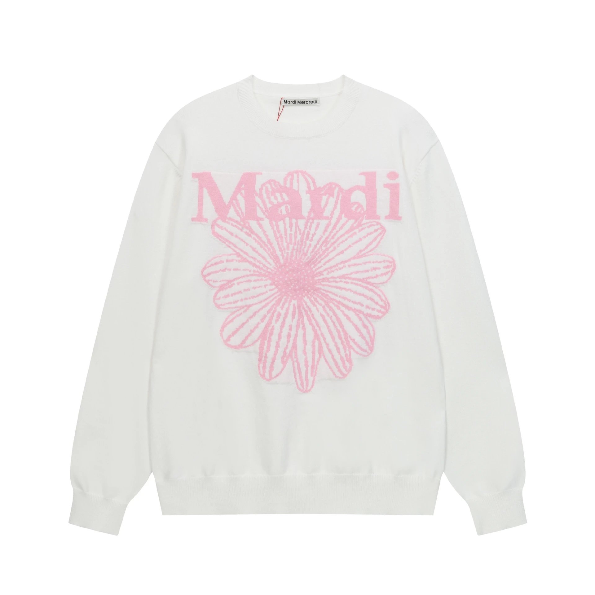 Women's Floral Knit Round Neck Pullover, Greige - Gallery Image 2 - Detailed View