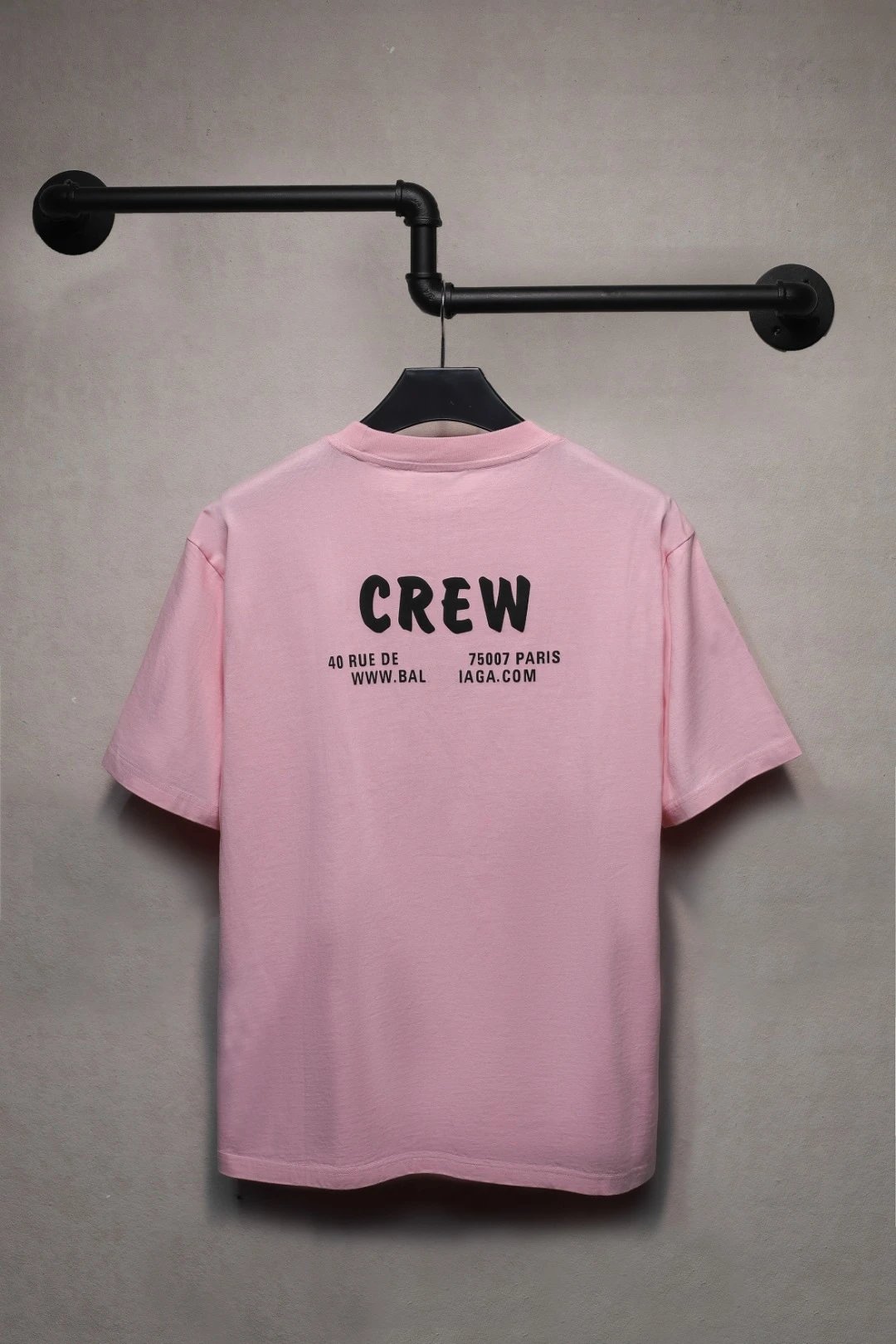 Crew Print Cotton Tee Unisex Casual Rose - Gallery Image 6 - Detailed View