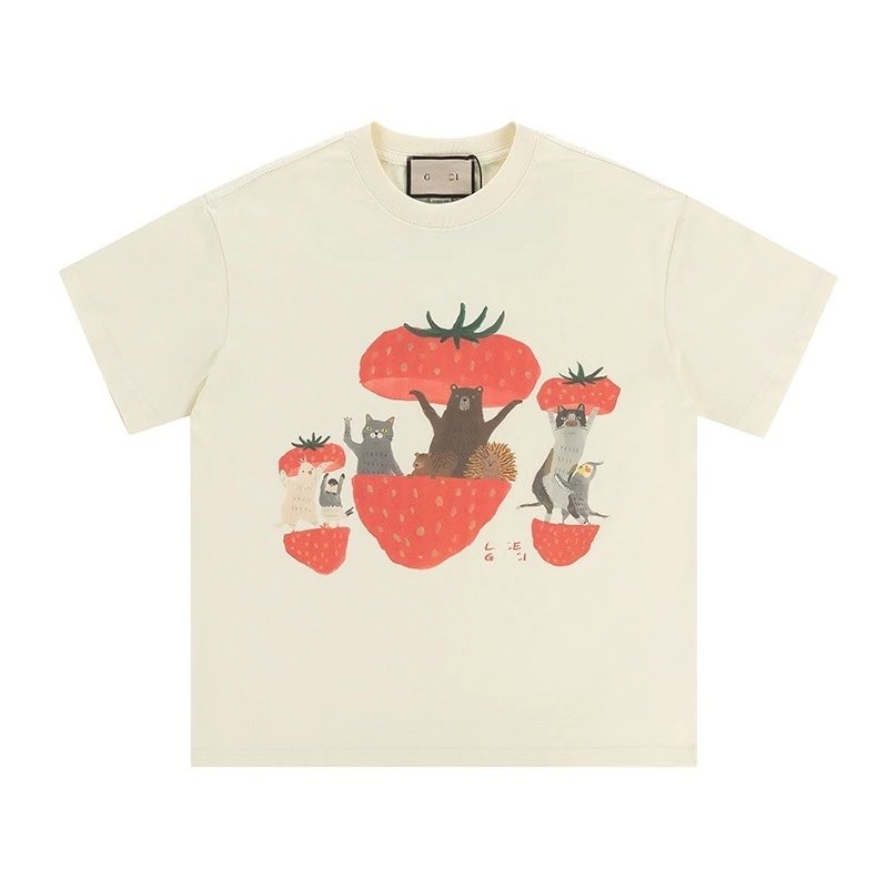 Cartoon Animal Print Cotton Tee Summer Ivory - Gucci - Cnfans - $23.55