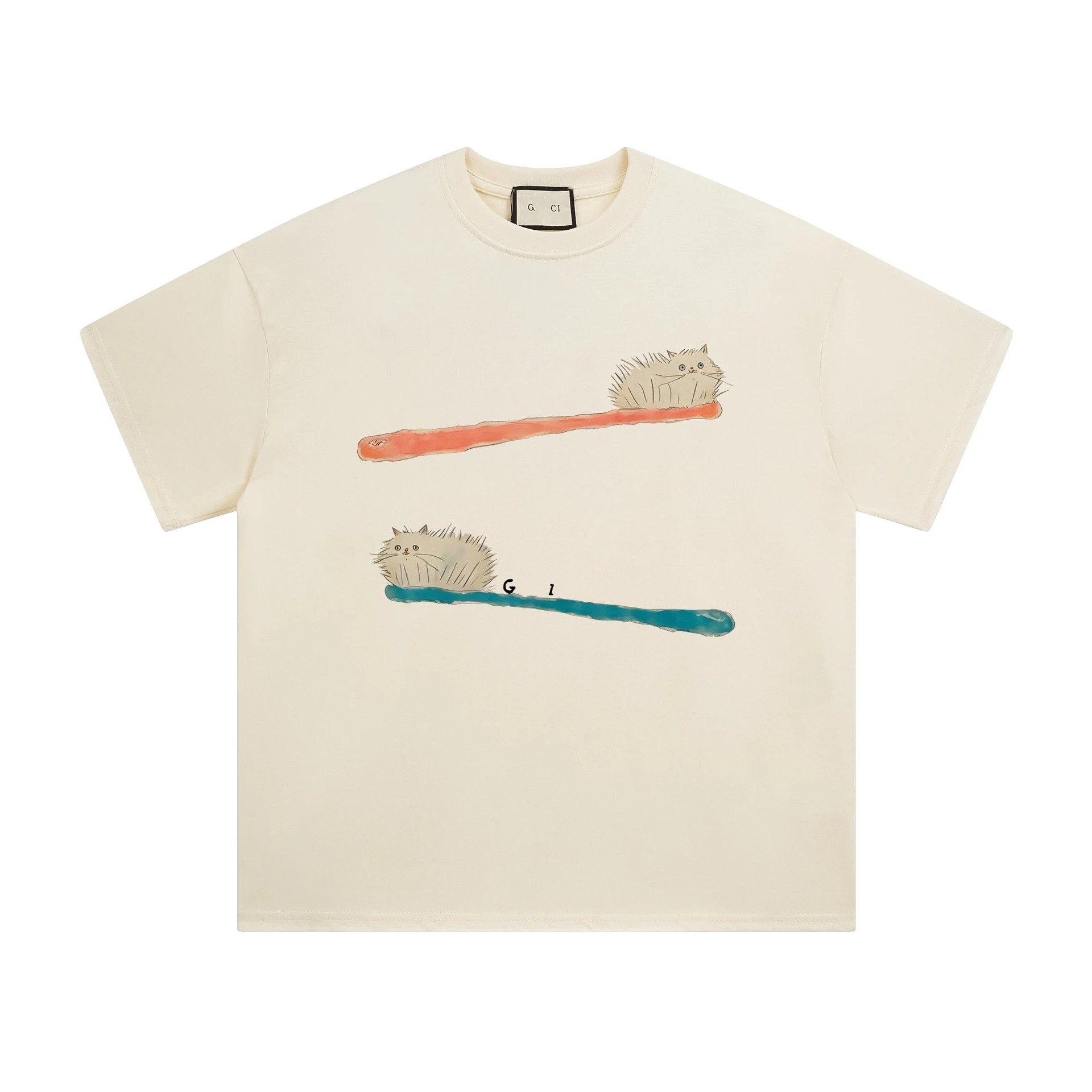 Casual Cotton Graphic Tee Unisex Ivory - Gucci - Cnfans - $23.55