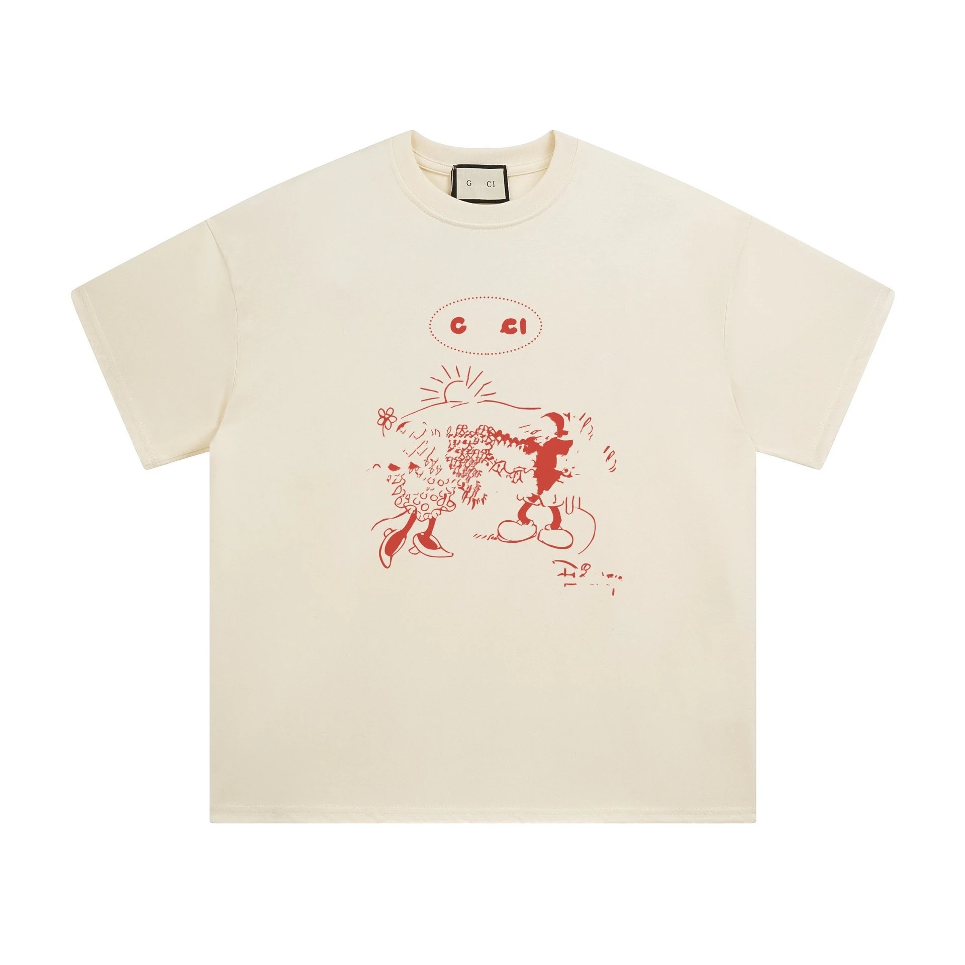 Unisex Graphic Print Tee Casual Cotton Top Ecru - Gucci - Cnfans - $22.58