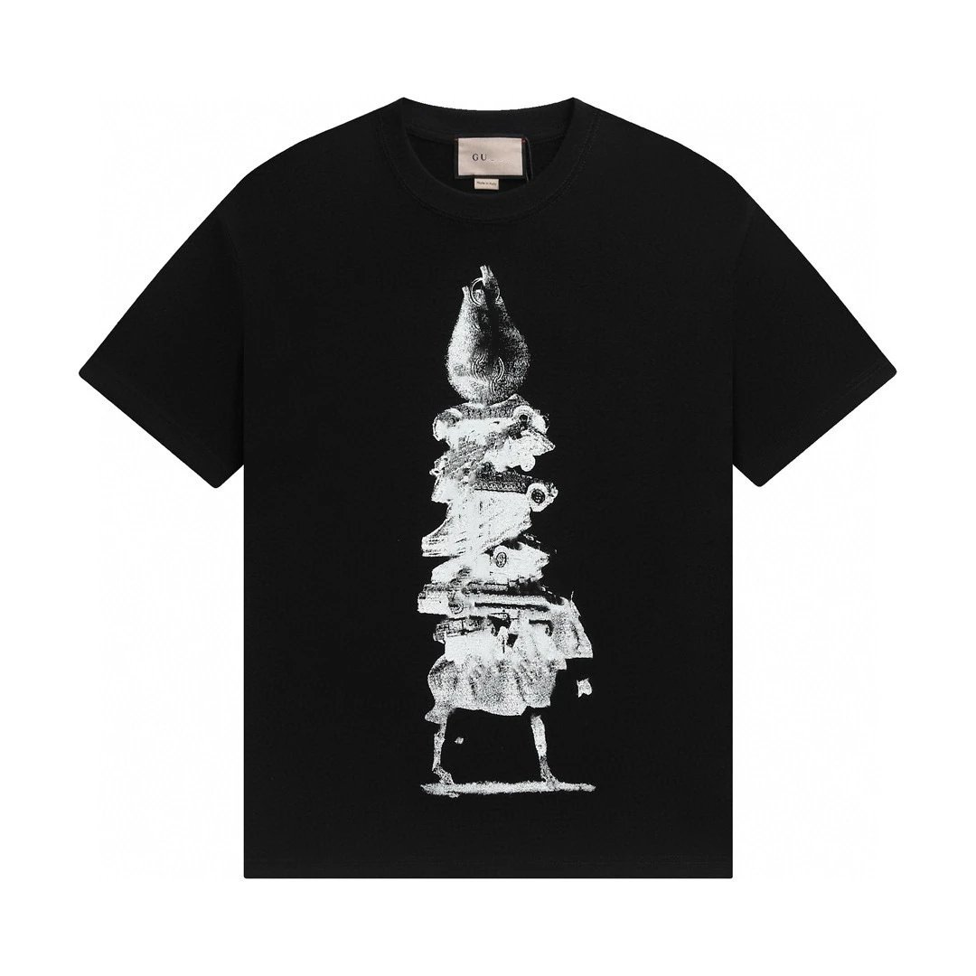 Casual Cotton Unisex Tee Graphic Print Onyx - Gucci - Cnfans - $21.94