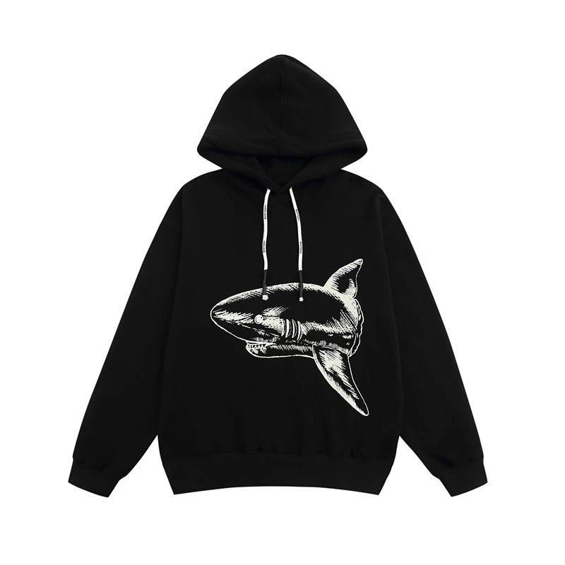 Street Shark Cotton Hoodie Unisex Top Ivory - Gallery Image 4 - Detailed View