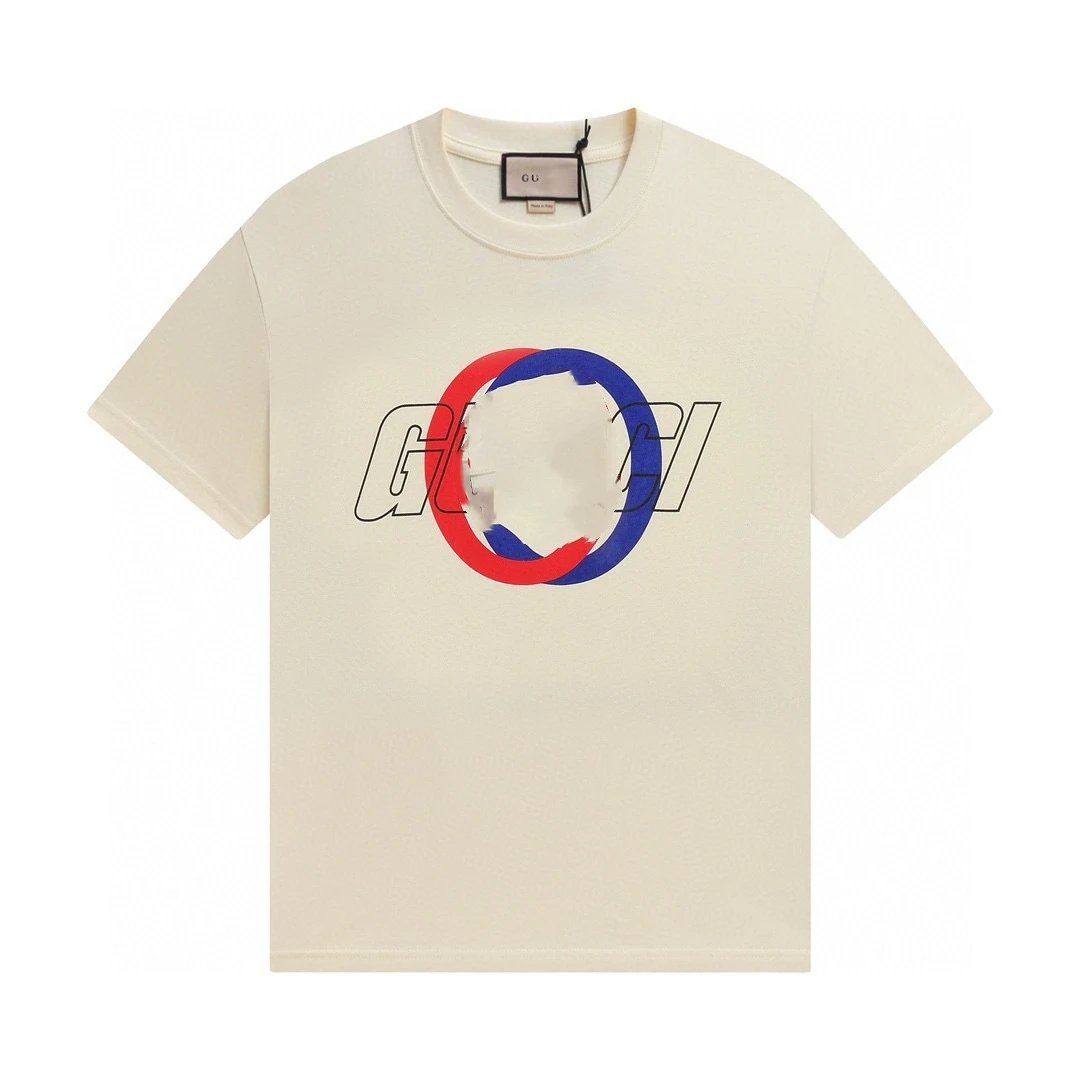 Casual Letter Print Cotton Unisex T-Shirt - Ecru - Gucci - Cnfans - $21.94
