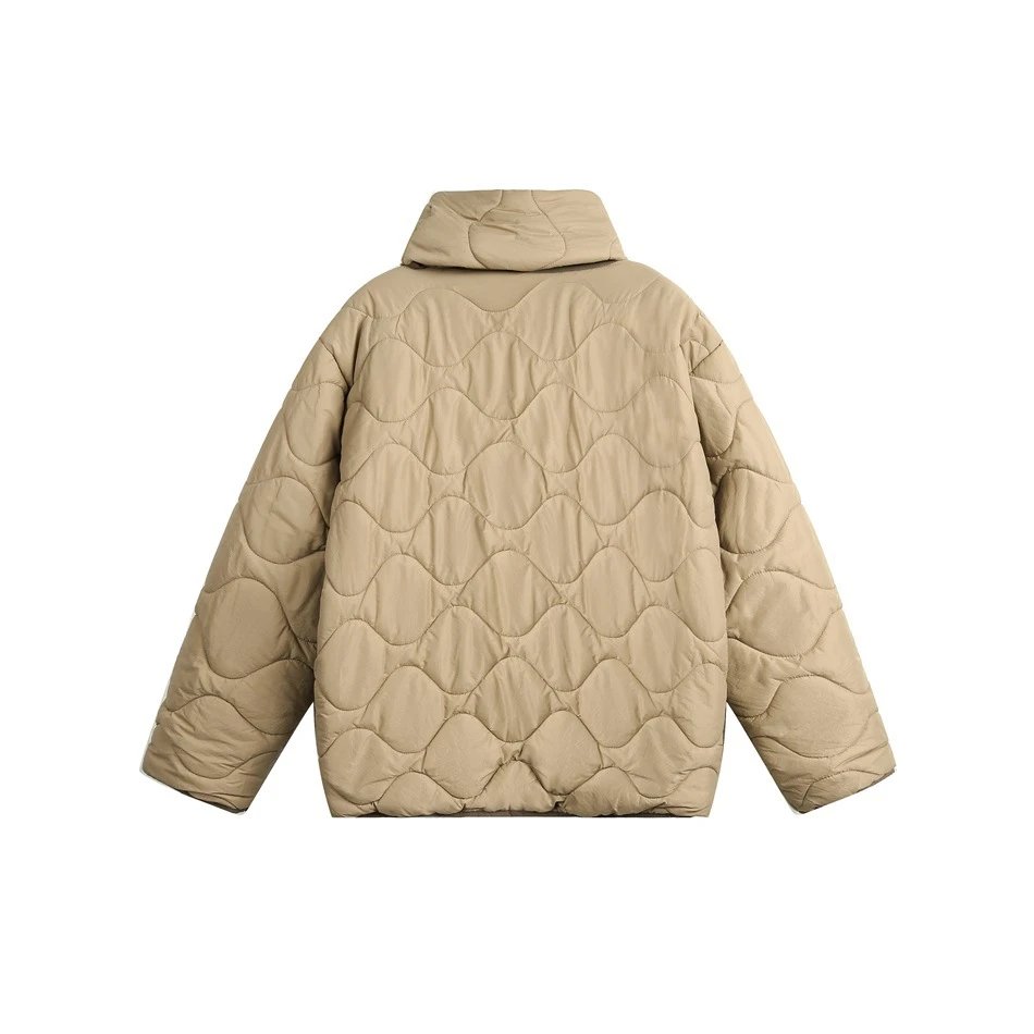 Retro Unisex Winter Quilted Padded Jacket Desert Taupe - Gallery Image 8 - Detailed View