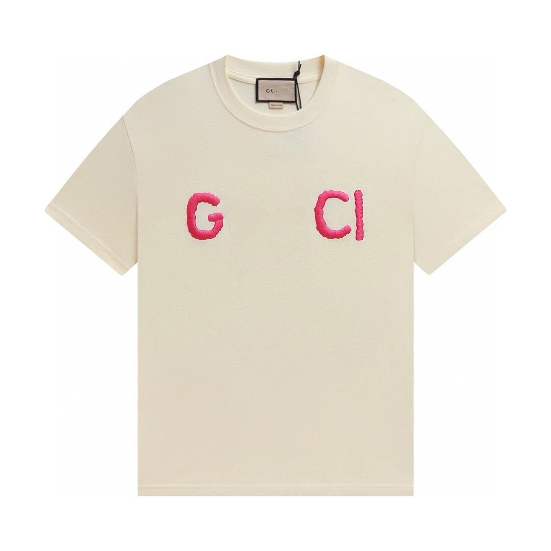 Casual Cotton Unisex Tee Summer Top - Ecru - Gucci - Cnfans - $21.94
