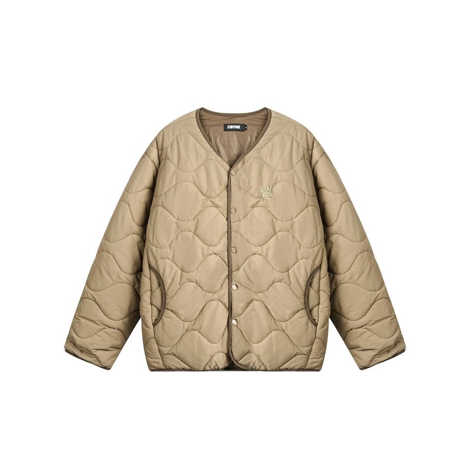 Retro Unisex Winter Quilted Padded Jacket Desert Taupe - Gallery Image 9 - Detailed View