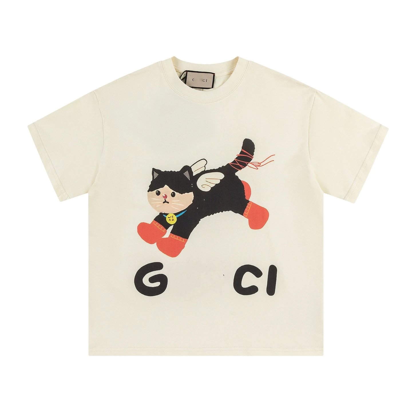 Casual Animal Graphic Cotton Tee Unisex Ivory - Gucci - Cnfans - $22.58