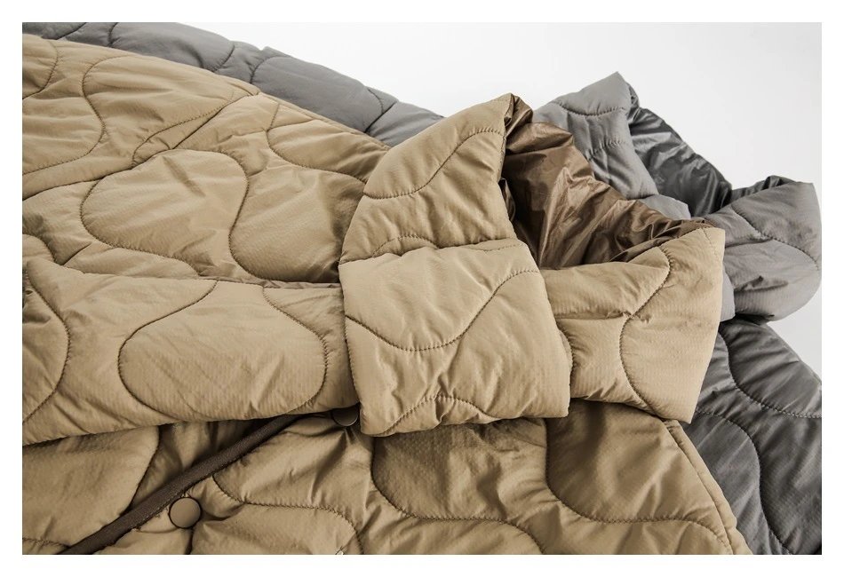 Retro Unisex Winter Quilted Padded Jacket Desert Taupe - Gallery Image 14 - Detailed View