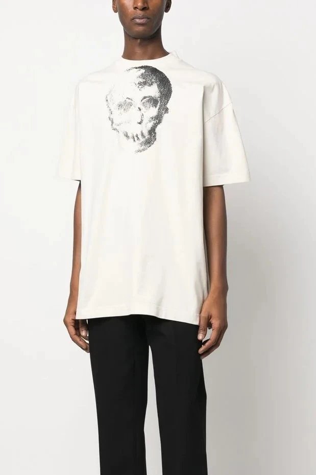 Skull Graphic Streetwear Cotton T-Shirt Ivory - Gallery Image 10 - Detailed View