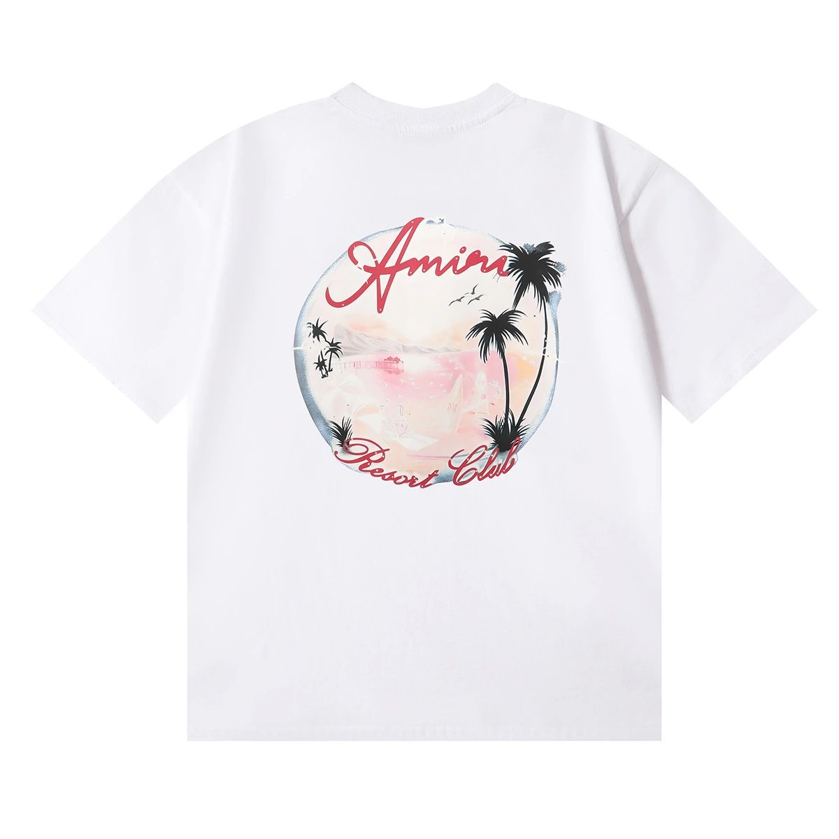 Casual Cotton Tee Unisex Palm Print Snow White - Amiri - Cnfans - $22.26